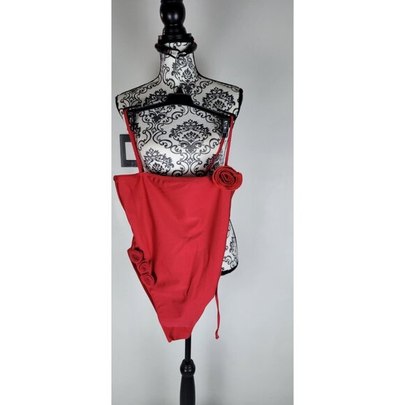 SAME LOS ANGELES One Piece Swimsuit Womens Color Red Large Flower - Picture 1 of 11